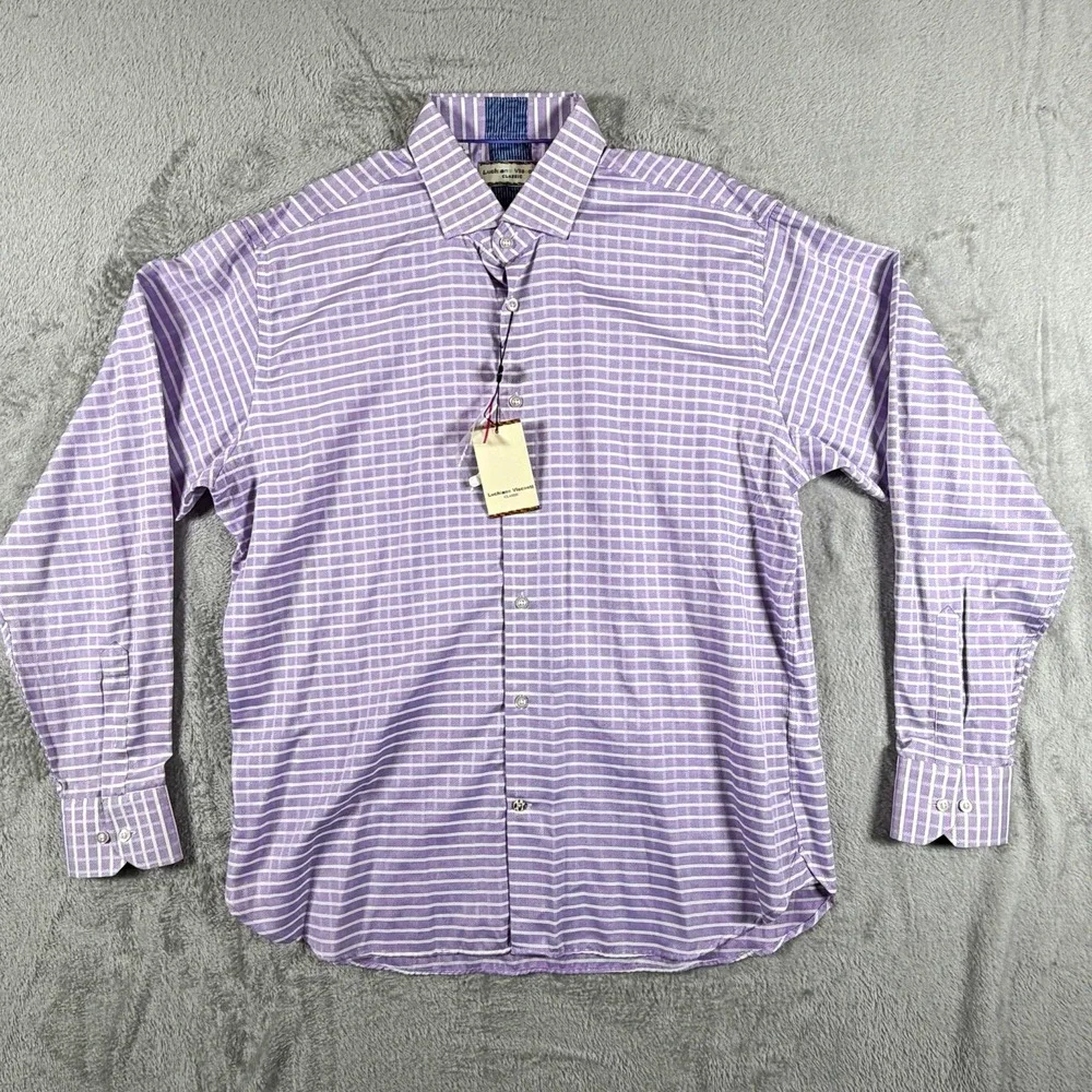 Luchiano Visconti Classic Men's XL Purple/White Check 32/33 Spread Collar Shirt